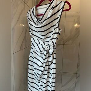 Dark Green and Cream Striped Dress - Size Medium